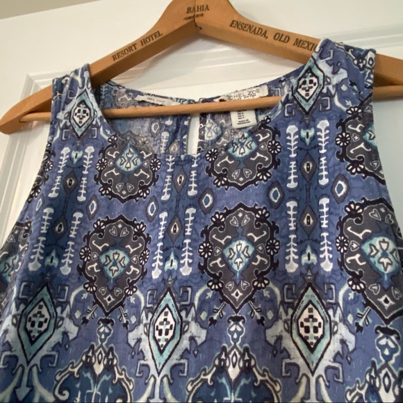 Rachel Zoe Ikat Print Linen A-line Dress w Pockets! Blue Grey Black & White Lg - Picture 11 of 11